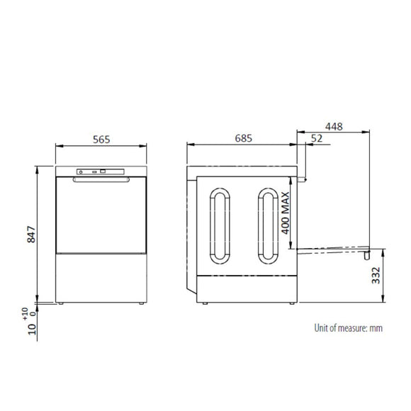 Masina de spalat ustnesile si tavi 60x40 cm, digital, cos 50x60 cm, 3 programe spalare, 380 V, 6.91 kW