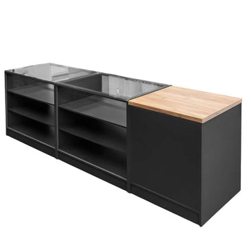 Tejghea de vanzare cu impuls, geam superior si front vitrat 270x60xH90 cm, antracit/blat stejar kraft, imagine 2