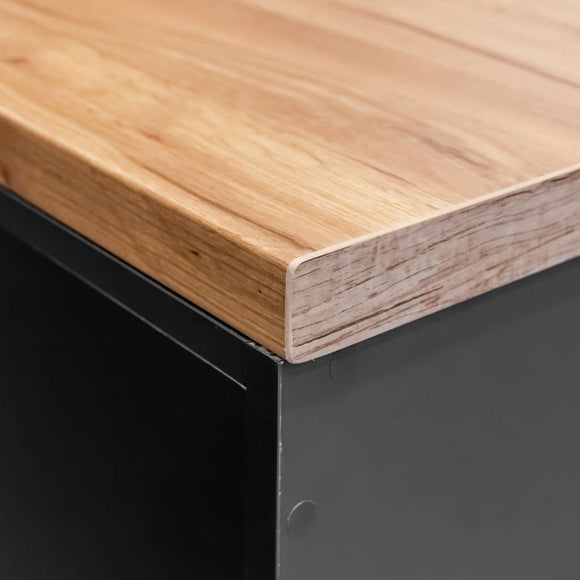 Tejghea magazin impuls cu partea superioara si front vitrat H-90 cm L-270 cm G-60 cm antracit/blat stejar kraft