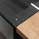 Tejghea magazin impuls cu partea superioara si front vitrat H-90 cm L-270 cm G-60 cm antracit/blat stejar kraft-7