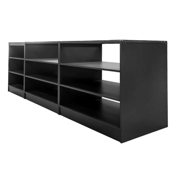 Tejghea magazin impuls cu partea superioara si front vitrat H-90 cm L-270 cm G-60 cm antracit/blat stejar kraft