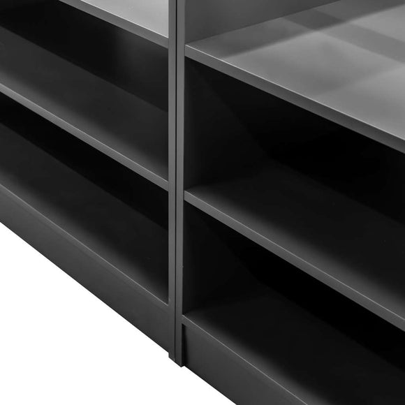 Tejghea magazin impuls cu partea superioara si front vitrat H-90 cm L-270 cm G-60 cm antracit/blat stejar kraft