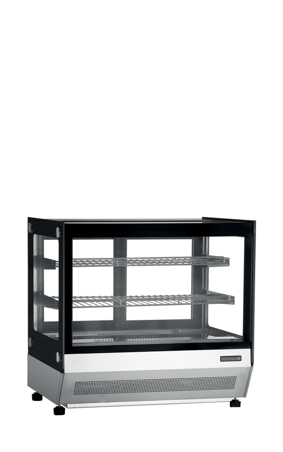 Vitrina frigorifica banca mica neagra LPD70, 67 l, +2/+8C, 2 usi glisante Tefcold – vitrina frigorifica de banca cu usi glisante pentru cofetarie si patiserie