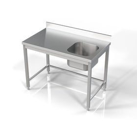 Masa inox 1200 x 700 x H850 mm. cu o cuva 400 x 400 x 250 mm incastrat in blat pe partea dreapta