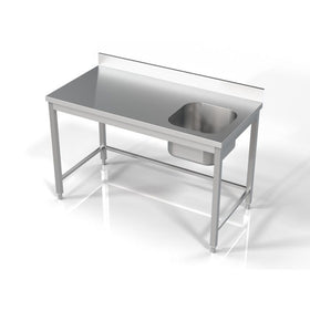 Masa inox 1400 x 700 x H850 mm. cu o cuva 400 x 400 x 250 mm incastrat in blat pe partea dreapta