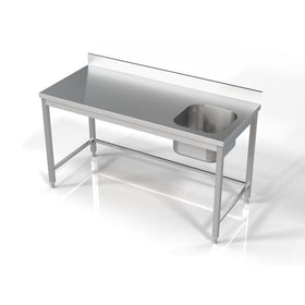 Masa inox 1600 x 700 x H850 mm. cu o cuva 400 x 400 x 250 mm incastrat in blat pe partea dreapta