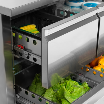 Masa refrigerata inox 6 sertare vedere laterala Tefcold – masă frigorifică inox pentru bucătărie profesională restaurant și HoReCa