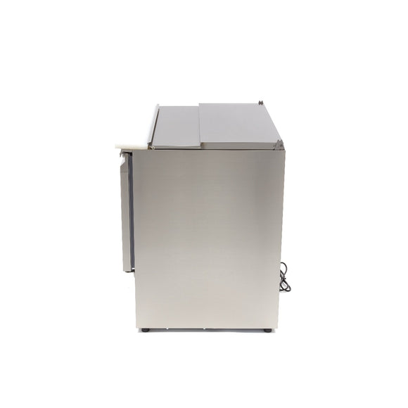 Masa refrigerata inox tip saladeta, 0C 10C cu 2 usi, blat de taiere din polietilena, capac inox, capacitate 257 Litri