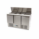 Masa refrigerata inox tip saladeta, 0C 10C cu 3 usi, blat de taiere din polietilena, capac inox, capacitate 400 Litri