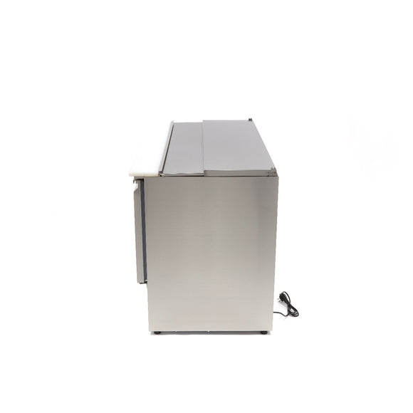 Masa refrigerata inox tip saladeta, 0C 10C cu 3 usi, blat de taiere din polietilena, capac inox, capacitate 400 Litri