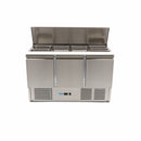 Masa refrigerata inox tip saladeta, 0C 10C cu 3 usi, blat de taiere din polietilena, capac inox, capacitate 400 Litri