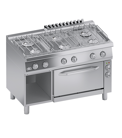 Masina de gatit cu 6 arzatoare, cuptor electric cu convectie GN 11, baza deschisa, putere 3.65 kW electric, 30 kW gaz