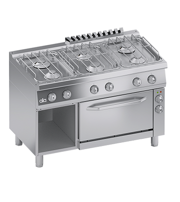 Masina de gatit cu 6 arzatoare, cuptor electric cu convectie GN 11, baza deschisa, putere 3.65 kW electric, 30 kW gaz