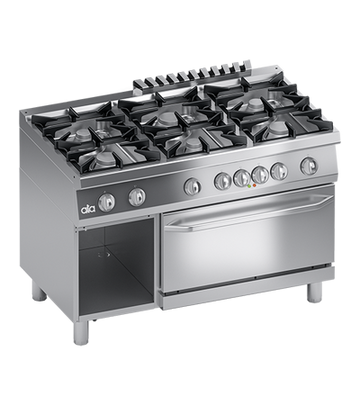 Masina de gatit cu 6 arzatoare, cuptor electric GN 21, baza deschisa - PERFORMANCE LINE, putere 5.40 kW electric, 51 kW gaz