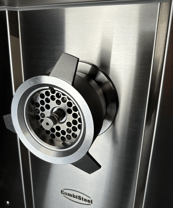 Masina de tocat carne nr 32, 500 kgh. inox, cu functie revers, 4 site Ø 3, 5, 9, 16 mm, alimentare 400 V cu roti