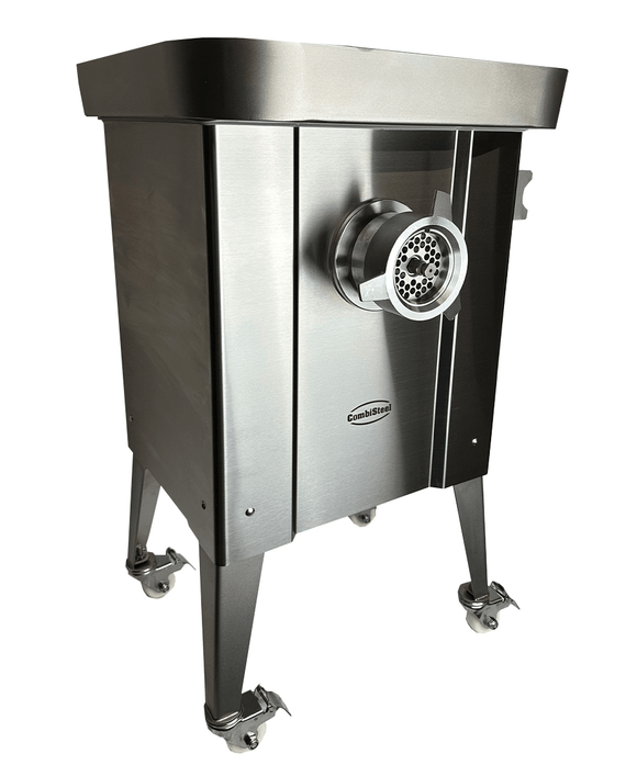 Masina de tocat carne nr 32, 500 kgh. inox, cu functie revers, 4 site Ø 3, 5, 9, 16 mm, alimentare 400 V cu roti