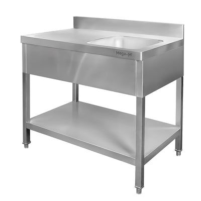 Zlew gastronomic cu cuva pe dreapta cu masca si polita 100x70x85 cm inox