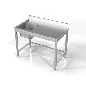 Masa inox 1200 x 700 x H850 mm. cu o cuva 400 x 400 x 250 mm incastrat in blat pe partea stanga
