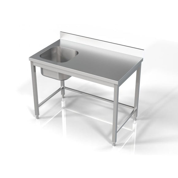 Masa inox 1200 x 700 x H850 mm. cu o cuva 400 x 400 x 250 mm incastrat in blat pe partea stanga