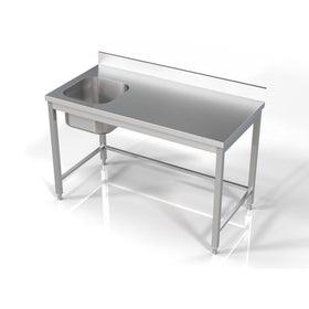 Masa inox 1400 x 700 x H850 mm. cu o cuva 400 x 400 x 250 mm incastrat in blat pe partea stanga