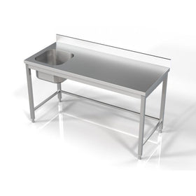Masa inox 1600 x 700 x H850 mm. cu o cuva 400 x 400 x 250 mm incastrat in blat pe partea stanga