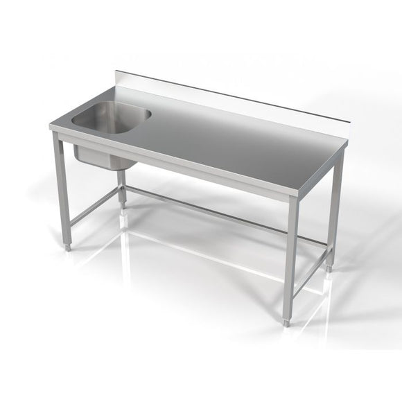 Masa inox 1600 x 700 x H850 mm. cu o cuva 400 x 400 x 250 mm incastrat in blat pe partea stanga