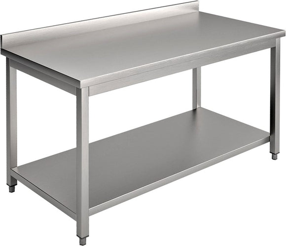 Masa inox, 1800 x 700 x H850 mm. cu o polita, inaltator la perete