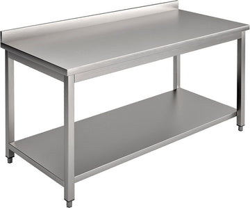 Masa inox, 2000 x 700 x H850 mm. cu o polita, inaltator la perete