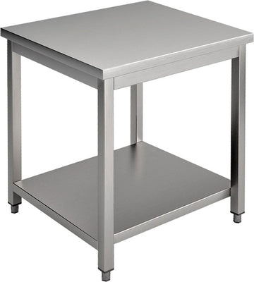 Masa inox, 700 x 700 x H850 mm. cu o polita