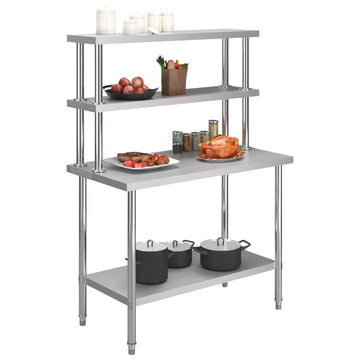 Masa inox pentru servire cu 2 polite superioare, 150 x 60 x H150 cm