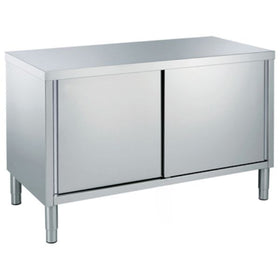 Masa inox tip dulap, 1600 x 600 x H850 mm. cu usi culisante