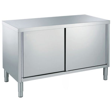Masa inox tip dulap, 1600 x 600 x H850 mm. cu usi culisante