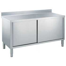 Masa inox tip dulap, 1800 x 600 x H850 mm. cu usi culisante si inaltator la perete