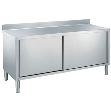 Masa inox tip dulap, 2000 x 600 x H850 mm. cu usi culisante si inaltator la perete