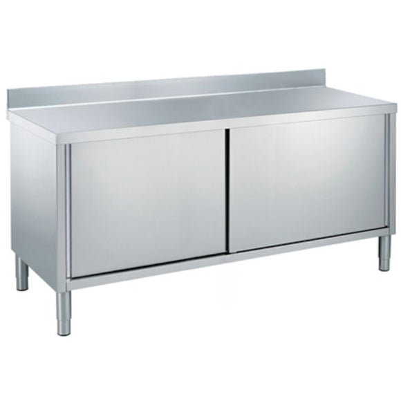Masa inox tip dulap, 2000 x 600 x H850 mm. cu usi culisante si inaltator la perete