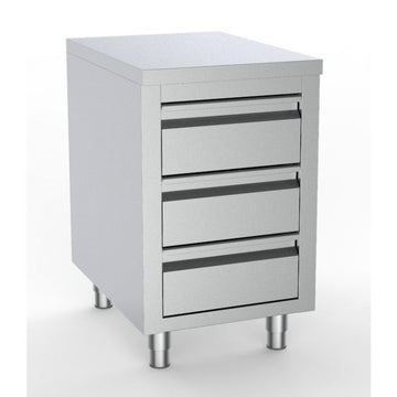 Masa inox tip dulap, 500 x 700 x H850 mm, cu 3 sertare GN 11