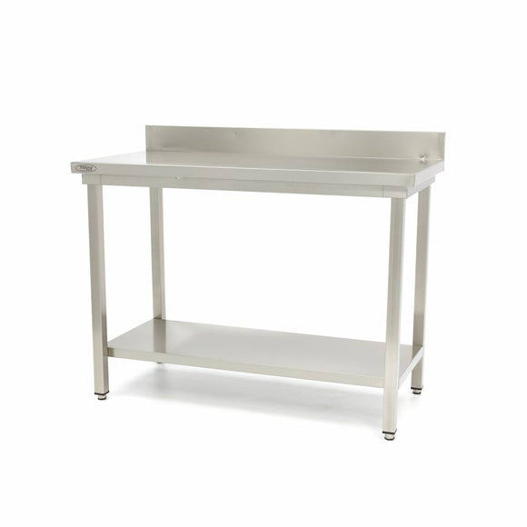 Masa inox 120 x 70 x 85 cm - cu polita si inaltator la perete Masa inox 120 x 70