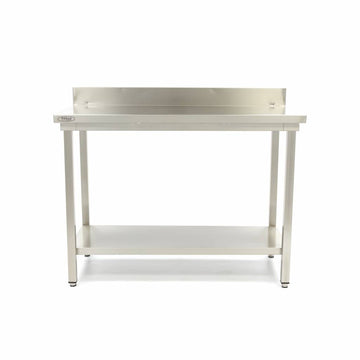 Masa inox 120 x 70 cm x 85 cm - cu polita si inaltator la perete