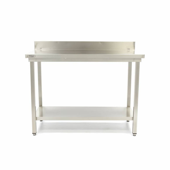 Masa inox 180 x 70 x 85 cm - cu polita si inaltator la perete Masa inox 180 x 70
