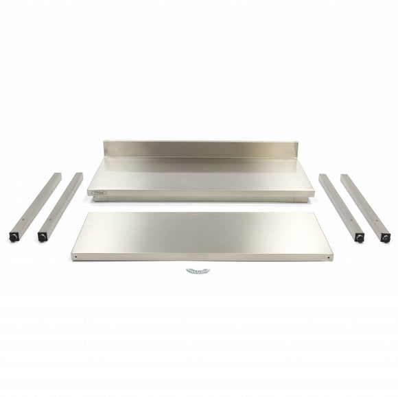 Masa inox 80 x 60 cm x 85 cm - cu polita si inaltator la perete