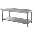 Masa inox 200x70xH85 cm, cu inaltator la peret si 1 polita - imbinari sudate