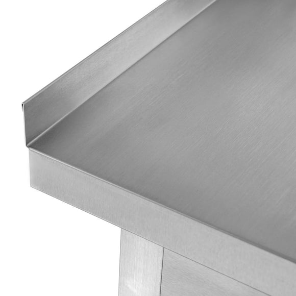Masa inox 200x70xH85 cm, cu inaltator la peret si 1 polita - imbinari sudate