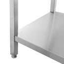 Masa inox 200x70xH85 cm, cu inaltator la peret si 1 polita - imbinari sudate