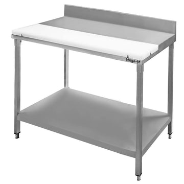 Masa inox preparare carne cu blat polietilena inox, 100 x 700 x H850 mm, cu polita