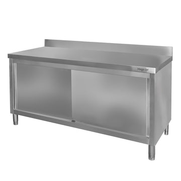 Masa inox tip dulap, 1600 x 700 x H850 mm. cu inaltator la perete, usi culisante Masă tip dulap din oțel