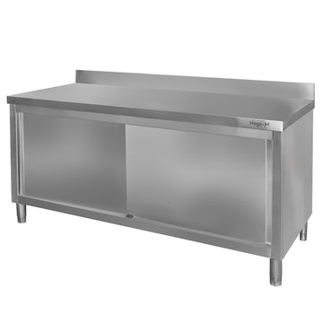 Masa inox tip dulap, 2000 x 700 x H850 mm. cu inaltator la perete, usi culisante Masă tip dulap din oțel
