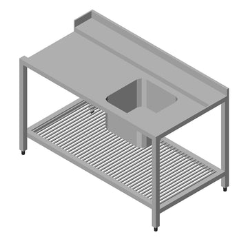 Masa de intrare 190x75 cm, pentru masina de spalat cu capota cu 1 cuva 50x50xh30 cm Mesele pentru masini de spalat
