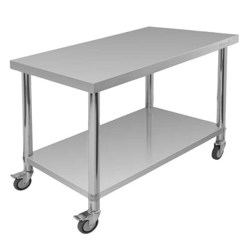 Masa mobila din inox cu polita, 120x60xH85 cm