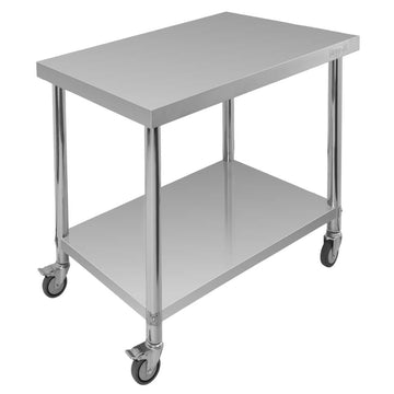 Masa mobila din inox cu polita, 80x60xH85 cm