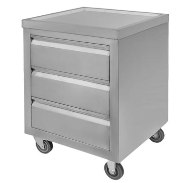 Masa mobila din inox cu trei sertare 60x60xH85 cm Dulapior mobil din inox cu